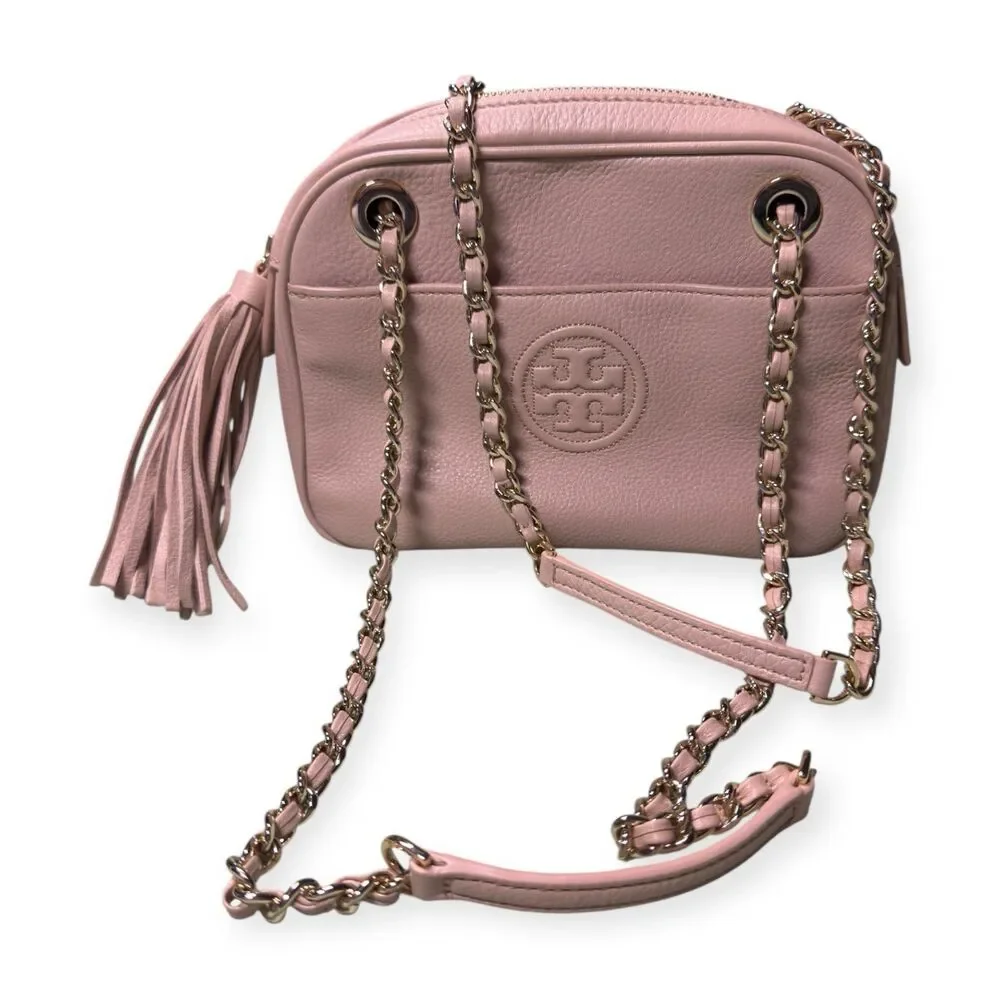 Tory Burch Tan Leather Tassel Chain Shoulder Bag‎ w/ Dust Bag Western Boho Chic